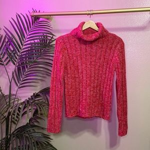 AEROPOSTALE - PINK AND RED KNIT TURTLE NECK SWEATER